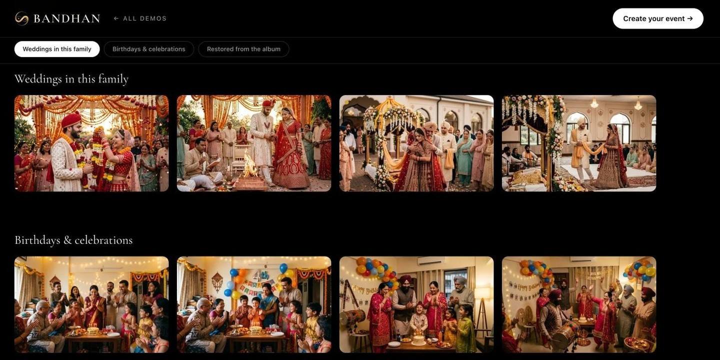 BandhanLive family album with weddings, birthdays and photos restored from old albums